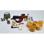 A quantity of collectors' items including a cased carved meerschaum pipe with amber mouthpiece,