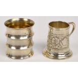 A George VI hallmarked silver cylindrical ribbed shot measure with gilt wash interior,