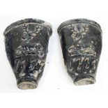 A pair of 18th century lead drain hoppers, both decorated with a stag and dated 1777,