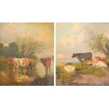 UNATTRIBUTED (VICTORIAN); oils on canvas, cattle in rural settings,