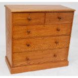A pine chest of two short and three long drawers, width 113cm.