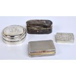 A George V hallmarked silver snuff box of rounded rectangular form with engine turned decoration,