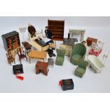 A collection of various vintage doll's house furniture and accessories including a Georgian style