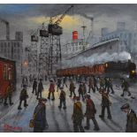 JAMES DOWNIE; oil on canvas "The Dockyard", signed and with stamp detail to reverse of canvas,