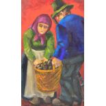 ALBIN TROWSKI (1919-2012); oil on board, two figures carrying coal in a basket,