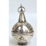 A 19th century Scandinavian white metal pomander of spherical form,