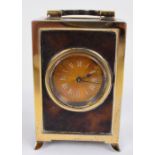 A George V leather cased tortoiseshell and silver gilt mounted miniature carriage clock,