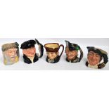 Five large Royal Doulton character jugs; "Lobster Man", "Old Charley", "Robinson Crusoe",