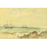 SAMUEL PHILLIPS JACKSON (1830-1904); watercolour, coastal scene with ships at anchor, signed "S.P.