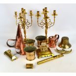 A mixed lot of metalware to include three bronze mortars, two copper ale mullers,