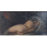 UNATTRIBUTED; oil on board, a recumbent female nude, 8 x 16cm, framed.