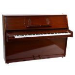 A modern mahogany Challen 988 overstrung upright piano.