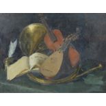 ALBERTO BIANCHI (1882-1969); oil on canvas, still life study of mandolin, violin,