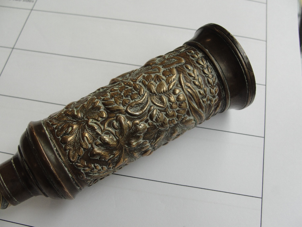 A 19th century Thomason type double action brass corkscrew with turned bone handle and leaf moulded - Image 6 of 7