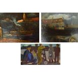 CONSTANTINE STERIO; two oils on board "Night Port 1969" and "Ship in Caernarfon 1995",