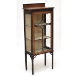 An early 20th century mahogany single door glazed display cabinet raised on square section legs,