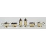 A George V Silver Jubilee hallmarked silver six piece cruet set comprising two octagonal open salts