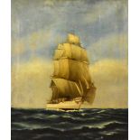 W.S. LACEY; oil on canvas, a masted clipper ship, signed and dated lower left 1911, 76 x 60.