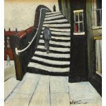 WILLIAM RALPH TURNER (1920-2013); oil on board, street scene with man climbing steps, signed,