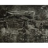 PAUL DERBYSHIRE; a black and white etching "Blackburn", signed in pencil and titled, 40 x 54cm,