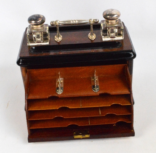 A Victorian walnut silver plate mounted and ebonised inkstand/cabinet, - Image 2 of 2