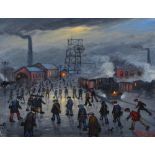 JAMES DOWNIE; oil on canvas "The Shunting Yard", signed and with stamp detail to reverse of canvas,