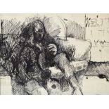 ROBERT LENKIEWICZ (1941-2002); ink drawing, study of a seated figure,