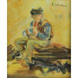 In the style of MAX LIEBERMANN; pastel, seated male figure, bearing signature and inscribed verso,