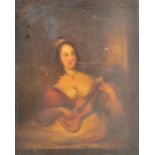 A 19th century oil on panel study of a female playing a guitar, unsigned, 29 x 22.5cm, unframed.