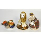 Three Royal Crown Derby paperweights, a heraldic lion designed by Louise Adams, limited edition no.