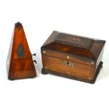 A 19th century rosewood two division tea caddy with mother of pearl decoration,