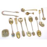 Nine hallmarked silver and white metal spoons to include a Continental spoon,