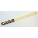A Victorian hallmarked silver handle ivory page tuner, Art Nouveau stylised silver handle,