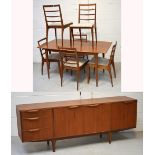 A retro c1960s McIntosh dining suite comprising a rectangular extending table,