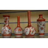 Four Japanese Kutani vases of varying forms to include a cylindrical vase,