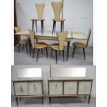 Umberto Mascagni; a retro dining suite comprising extending dining table, length approx 225cm,