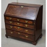 A 19th century mahogany bureau with fitted interior on bracket feet (af), 104 x 98cm.