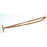 A 9ct gold watch chain with T bar, approx 19.1g.