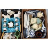 Two boxes of ceramics to include a Coalport cased six piece coffee set,