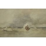 DAVID COX (1783-1859); watercolour, coastal scene with two figures in a rowing boat,