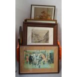 Approximately twenty prints and etchings to include hunting scenes, gentlemen in 19th century inns,
