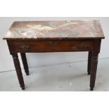 A 19th century mahogany side table with associated marble top above one long drawer on reeded and