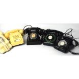 Five vintage telephones to include three black examples and two cream examples (5).