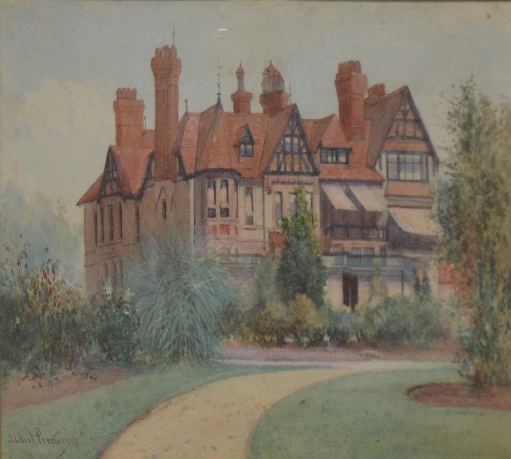 ALBERT PROCTOR (1887- ); watercolour on board of a large Edwardian house in landscaped gardens,