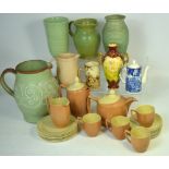 Two boxes of ceramics to include a large Denby jug decorated with slip ware,
