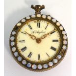 A c1900 Continental silver moonstone set open face fob watch with circular dial set with Roman