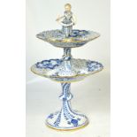 A late 19th century Meissen blue and white two tiered comport,