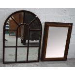 Two modern wooden framed wall mirrors, width of the largest 74cm (2).