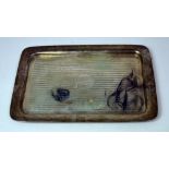 A George V hallmarked silver rectangular tray with engine turned decoration, Birmingham 1918,