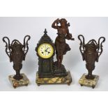 Samuel Marti French eight day clock garniture in the form of a metal dome topped building,
